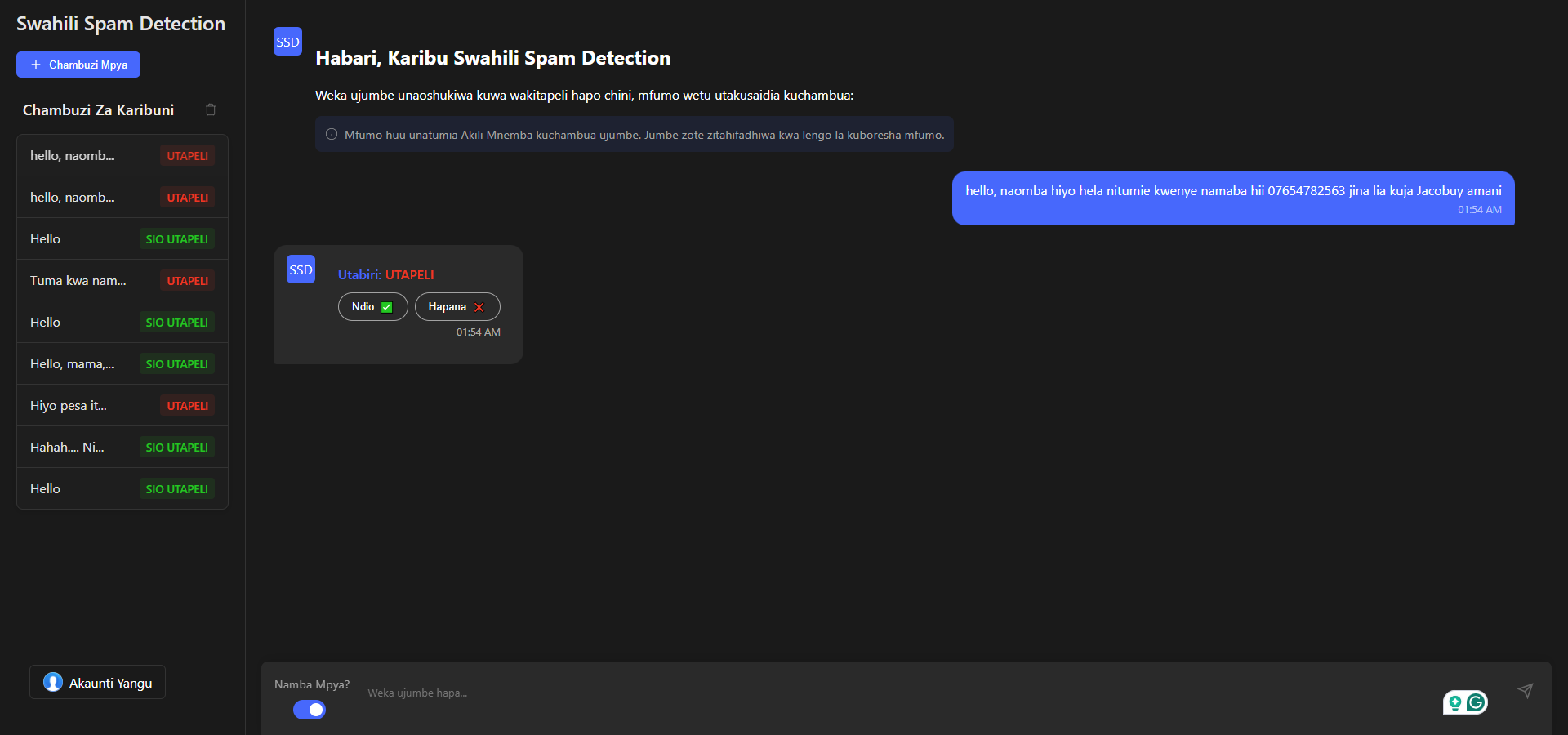 Swahili Spam Detection Model